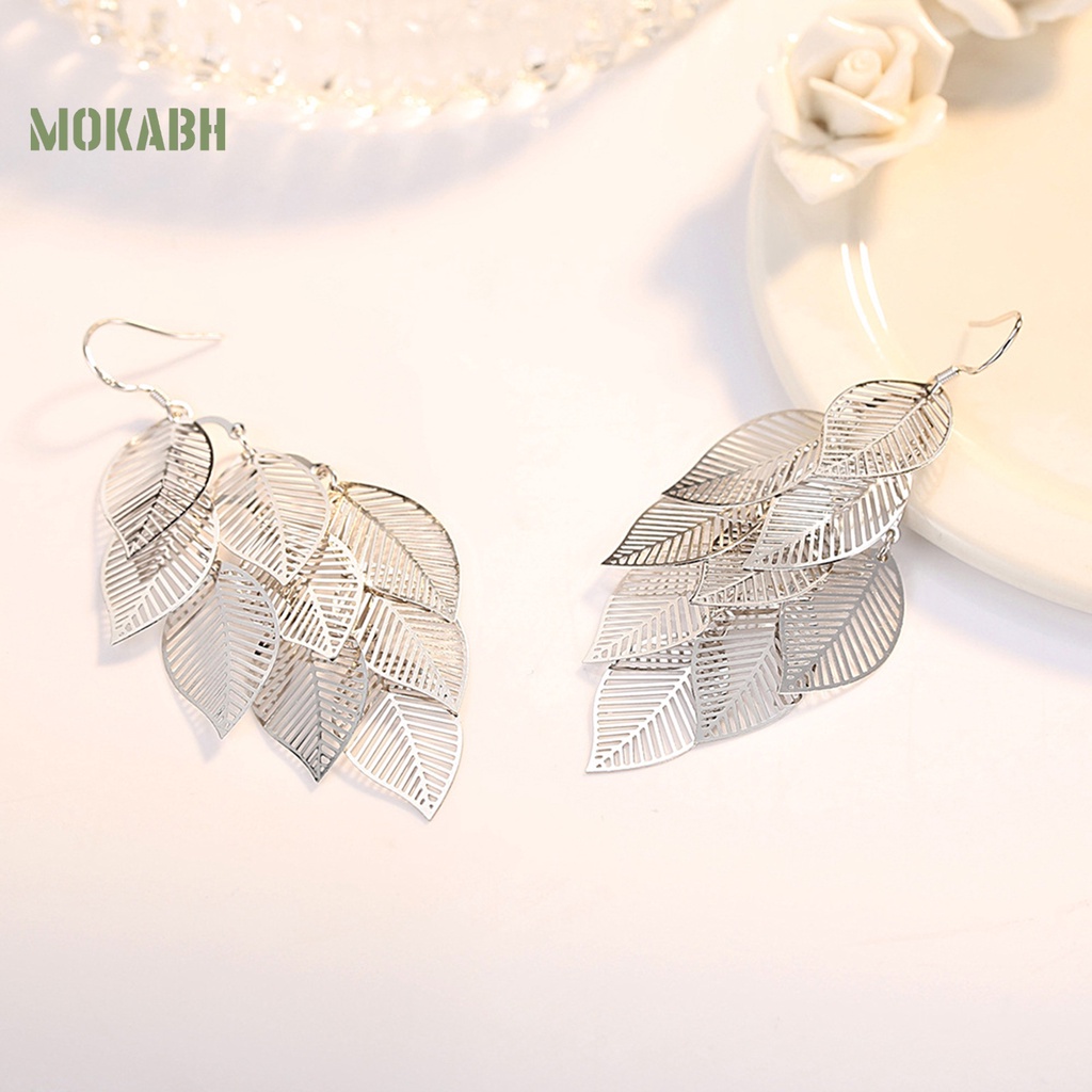 1 Đôi Bông Tai Hình Chiếc Lá Bằng Bạc Phong Cách Bohemian Thời Trang