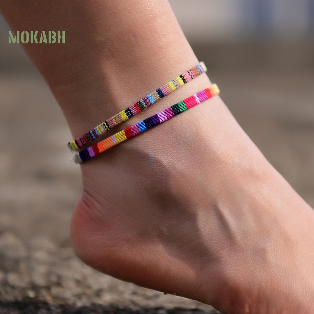 1 Cặp Lắc Chân Dây Bện Nhiều Màu Sắc Phong Cách Bohemia Thời Trang Đi Biển Cho Nữ