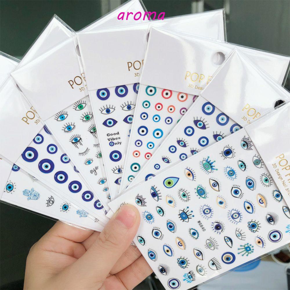 AROMA Miếng Dán Trang Trí Móng Tay Tự Dính Họa Tiết Mắt Quỷ Hoạt Hình Dễ Thương Cho Bé DIY
