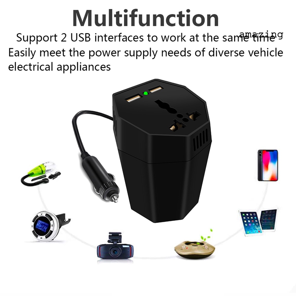 Bộ Chuyển Đổi Nguồn Điện AC USB Kép Thông Dụng Cho Xe Hơi DC 12V Sang 110V AC / Máy Tính Bảng