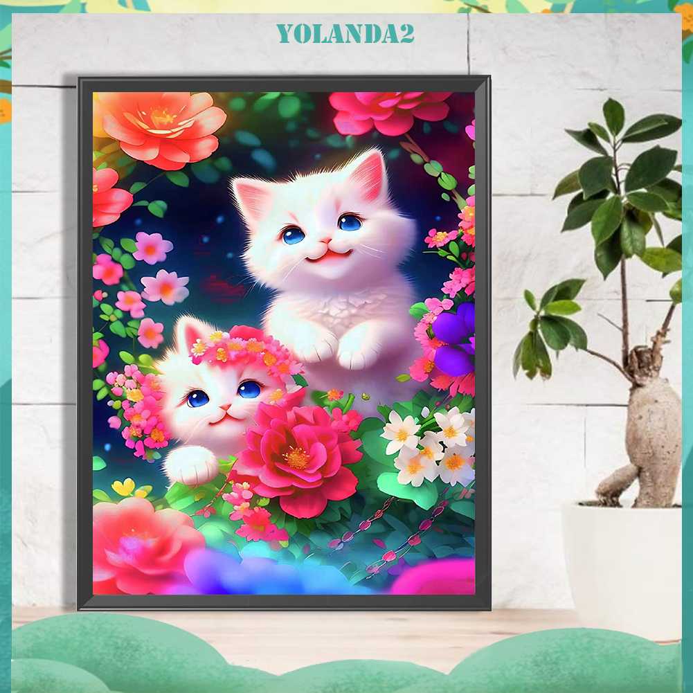 Tranh Đính Đá Kim Cương Toàn Bộ 5D DIY Hình Vẽ Mèo Trang Trí Nhà Cửa