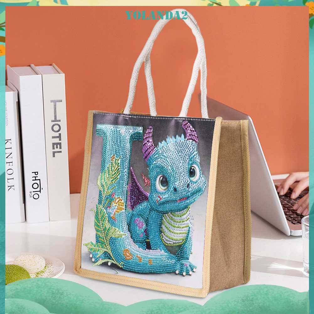 Túi Tote Đựng Tranh Đính Đá 5D Tự Làm Hình Khủng Long Cho Nữ