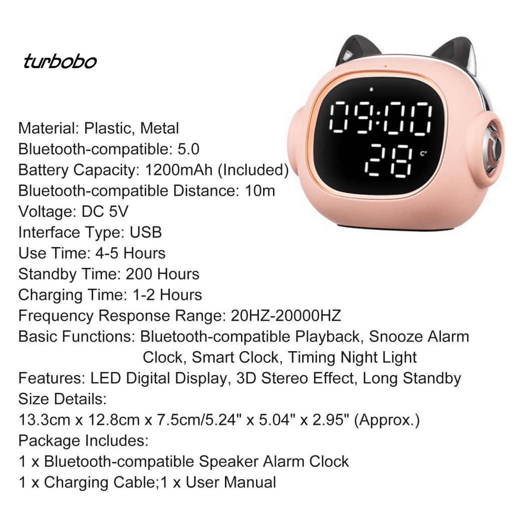 Loa Bluetooth Không Dây Tích Hợp Đèn LED Hiển Thị Giờ Hình Mèo Dễ Thương