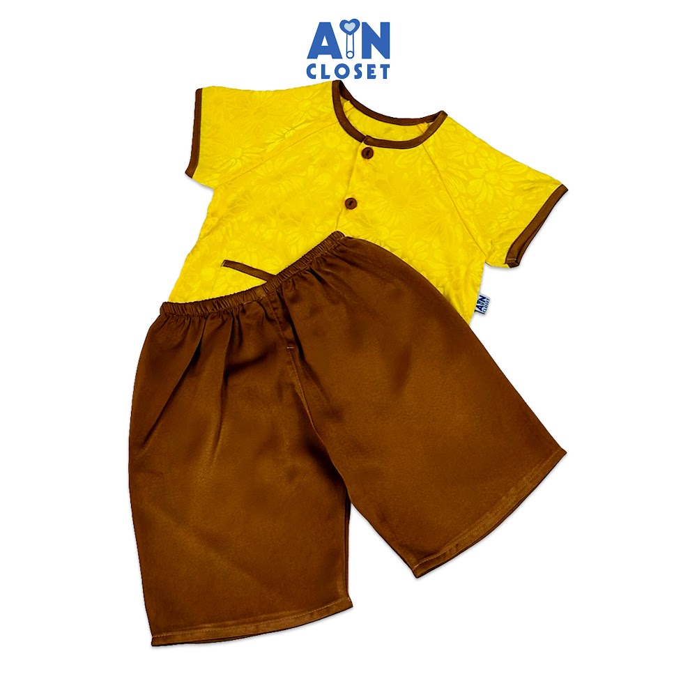 Bộ quần áo Bà Ba Lửng bé gái họa tiết Hoa Vàng Nâu gấm lụa - AICDBG0X2ALI - AIN Closet