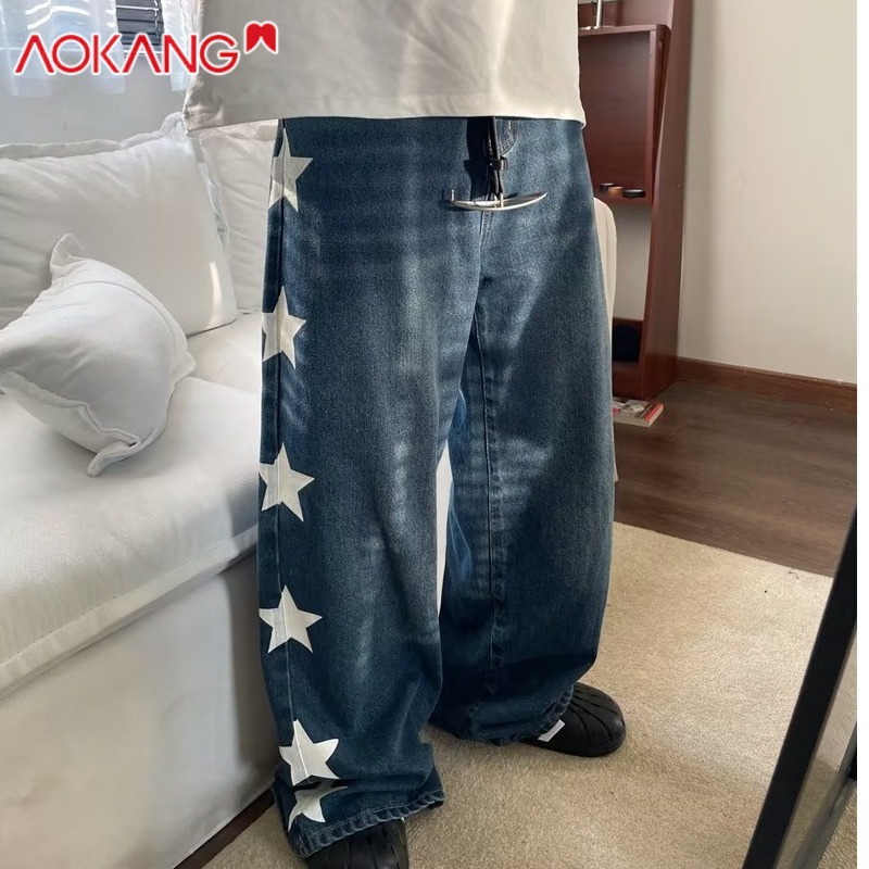 Quần Jean Nam AOKANG Họa Tiết graffiti Phong Cách Mỹ Thời Trang Mùa Hè 2023