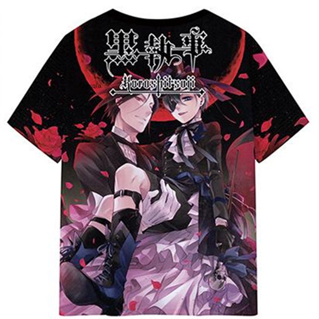 Áo Thun Đen Tay Ngắn Cổ Tròn In Hình Hắc Quản Gia 3D Vn VN VN