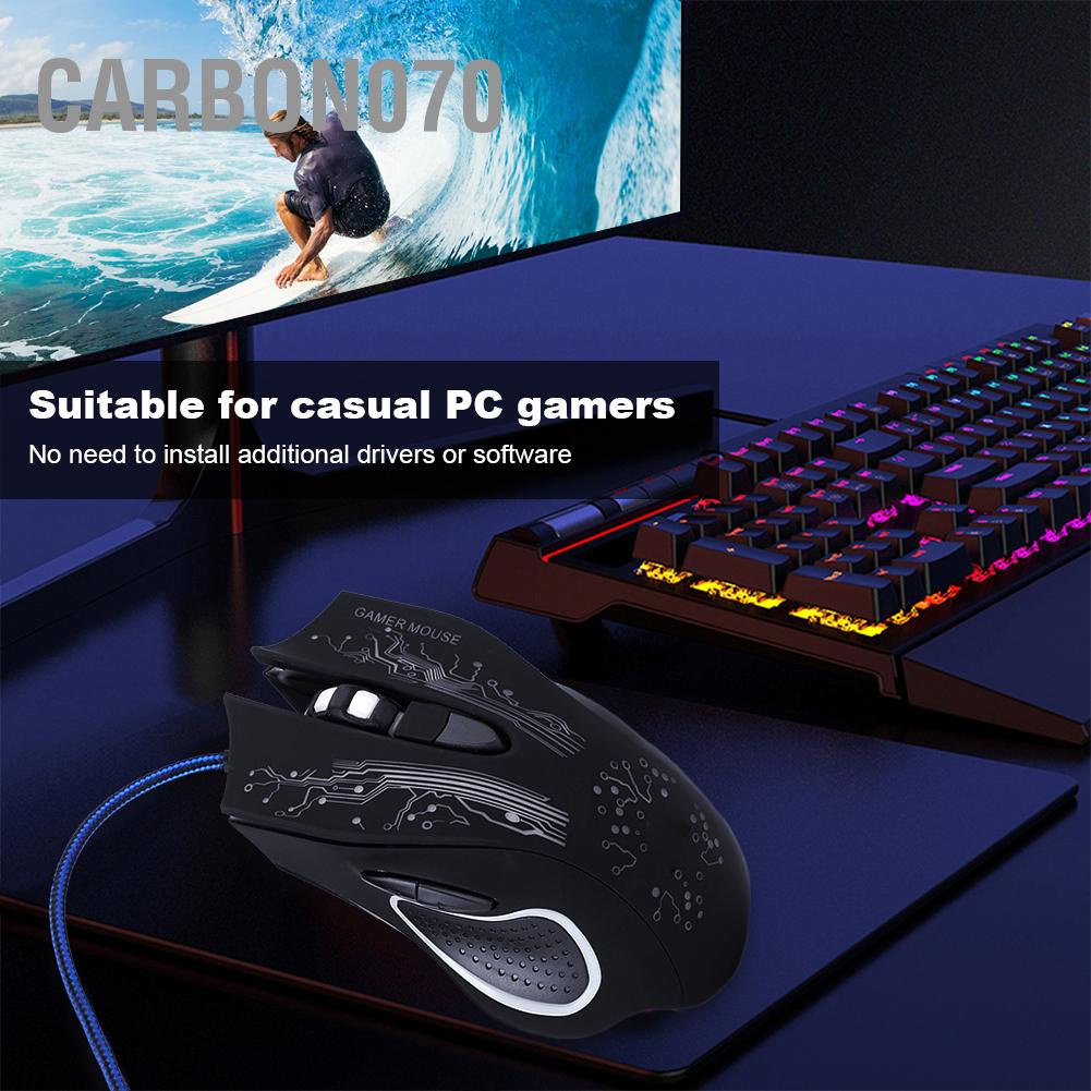 Carbon070 Chuột Có Dây LED Dạ Quang 6 Phím USB Văn Phòng Tại Nhà Chơi Game Đa Năng Phụ Kiện Máy Tính X11