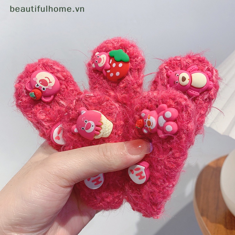 [beautifulhome] Kẹp Tóc Mái Bằng Lông Giả Họa Tiết Dâu Tây / Gấu Hoạt Hình Dễ Thương Ngọt Ngào Cho Nữ [Đẹp]