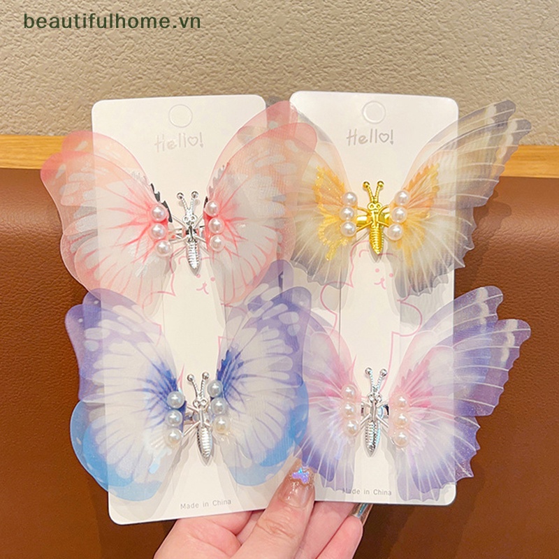 Kẹp Tóc Hình Cánh Bướm Đính Ngọc Trai Xinh Xắn Cho Bé Gái