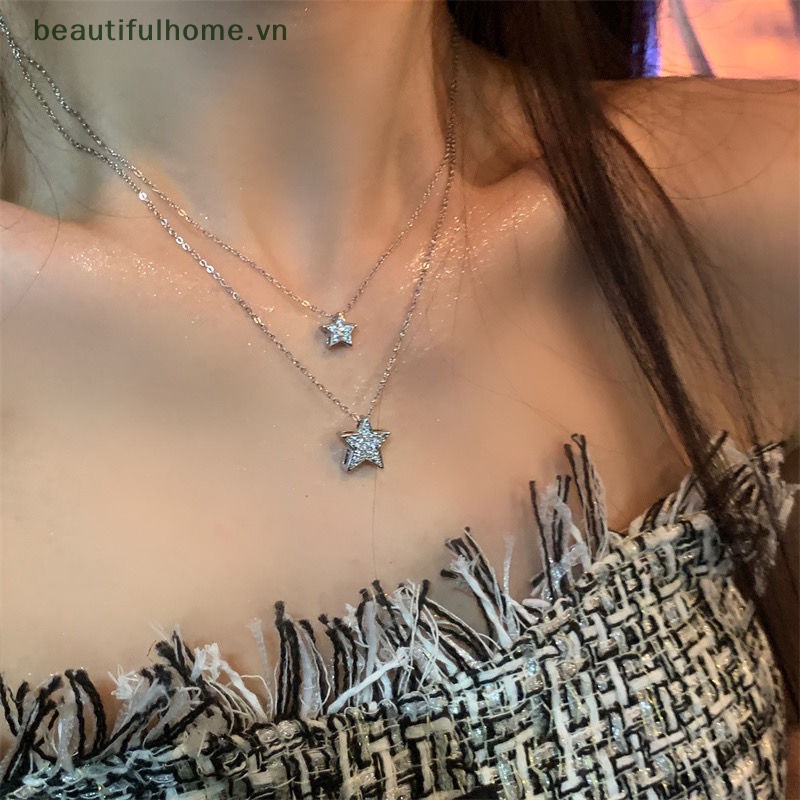 Vòng cổ Hai Lớp Mặt Hình Ngôi Sao Đính Đá Pha Lê Thời Trang Cho Nữ