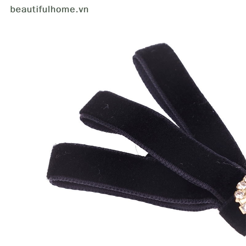 1 Kẹp Tóc Hình Nơ Đen Đính Đá Xinh Xắn