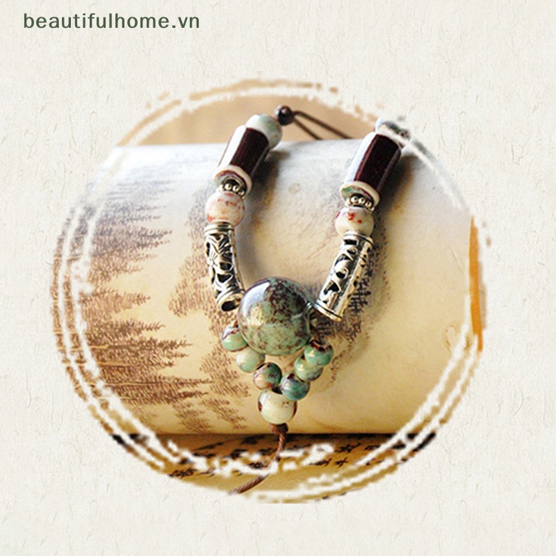 [beautifulhome] Dây Chuyền Dáng Dài Đính Hạt Gốm Sứ Handmade Truyền Thống Thời Trang Retro Trang Sức Thanh Lịch [beauty]