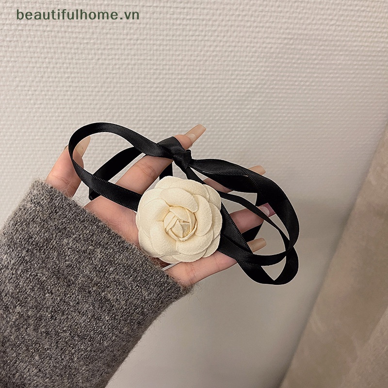Vòng Cổ Choker Họa Tiết Hoa Trắng Thắt Nơ Xinh Xắn Cho Nữ