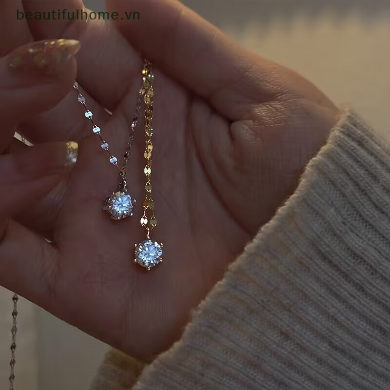 [beautifulhome] Vòng cổ Kim Cương Đơn Giản Sáng Bóng Zircon Tiên Tiến Cho Nữ Dự Tiệc [beauty]