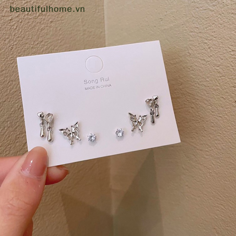 Set 6 Khuyên Tai Tròn Màu Bạc Phong Cách Hàn Quốc Thời Trang Cho Nữ Y2K