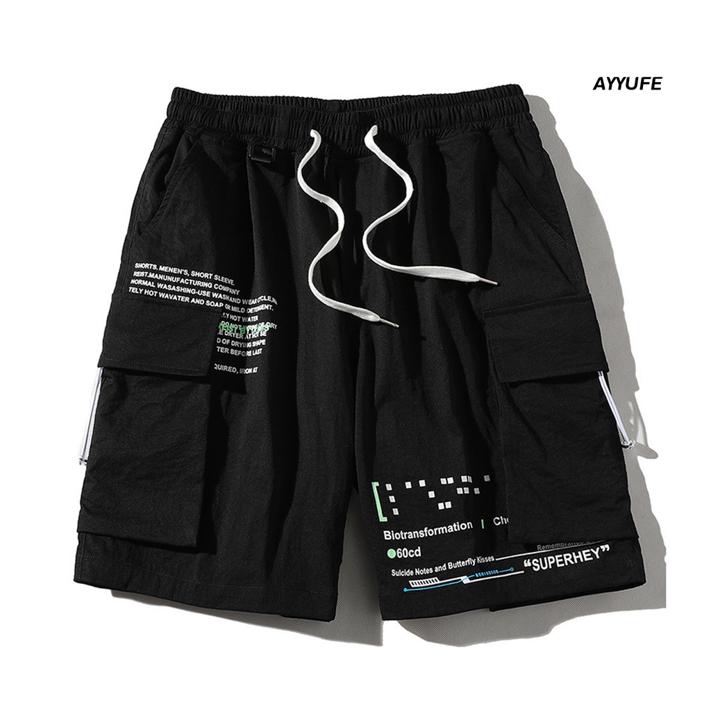 [AYYUFE] Quần Short Dây Rút Eo Co Giãn Dáng Rộng Dài Đến Đầu Gối Chống Dầu In Chữ Mặc Hàng Ngày Cho Nam