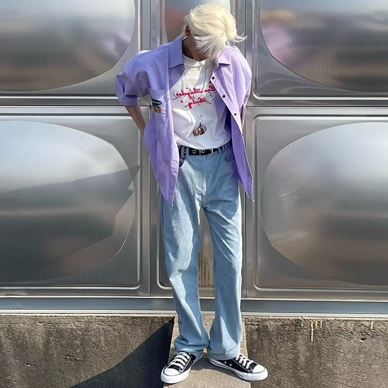 Áo Thun Tay Ngắn Dáng Rộng Ba Màu Sắc Retro Mỹ Mùa Hè