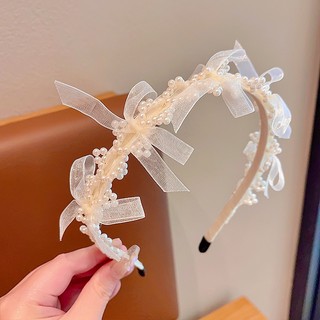 韩系儿童珍珠发箍蕾丝女童气质公主编发头箍可爱宝宝蝴蝶结仙美头箍头饰发饰