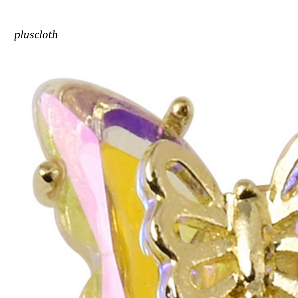 &lt; Plusclothing &gt; Phụ Kiện Trang Trí Móng Tay Nghệ Thuật Hình Bướm Pha Lê Lấp Lánh Có Thể Xoay