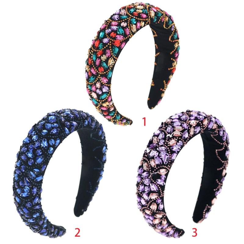 Flgo Băng Đô Đính Đá Thủy Tinh Nhiều Màu Có Đệm Xốp Phong Cách Baroque Sang Trọng