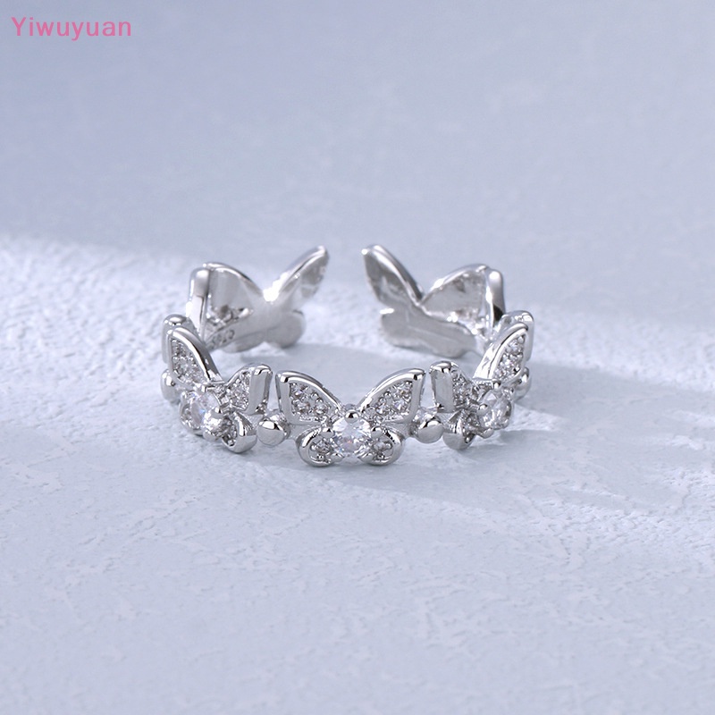 < Yiwuyuan > Nhẫn Hình Học Đính Đá Zircon Lá Bướm Thời Trang Tối Giản Có Thể Điều Chỉnh Quà Tặng Trang Sức Cho Nữ Mới