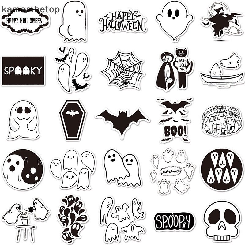 Bộ 50 Miếng Dán Trang Trí Bình Nước Phong Cách Halloween Bằng PVC Chống Thấm Nước