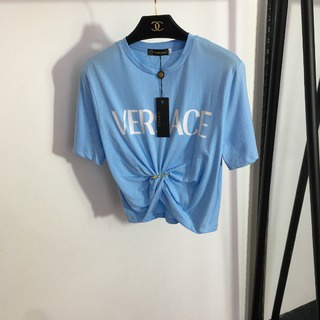 Versace  New letter printed Medusa pin short umbilical short-sleeved T-shirt
