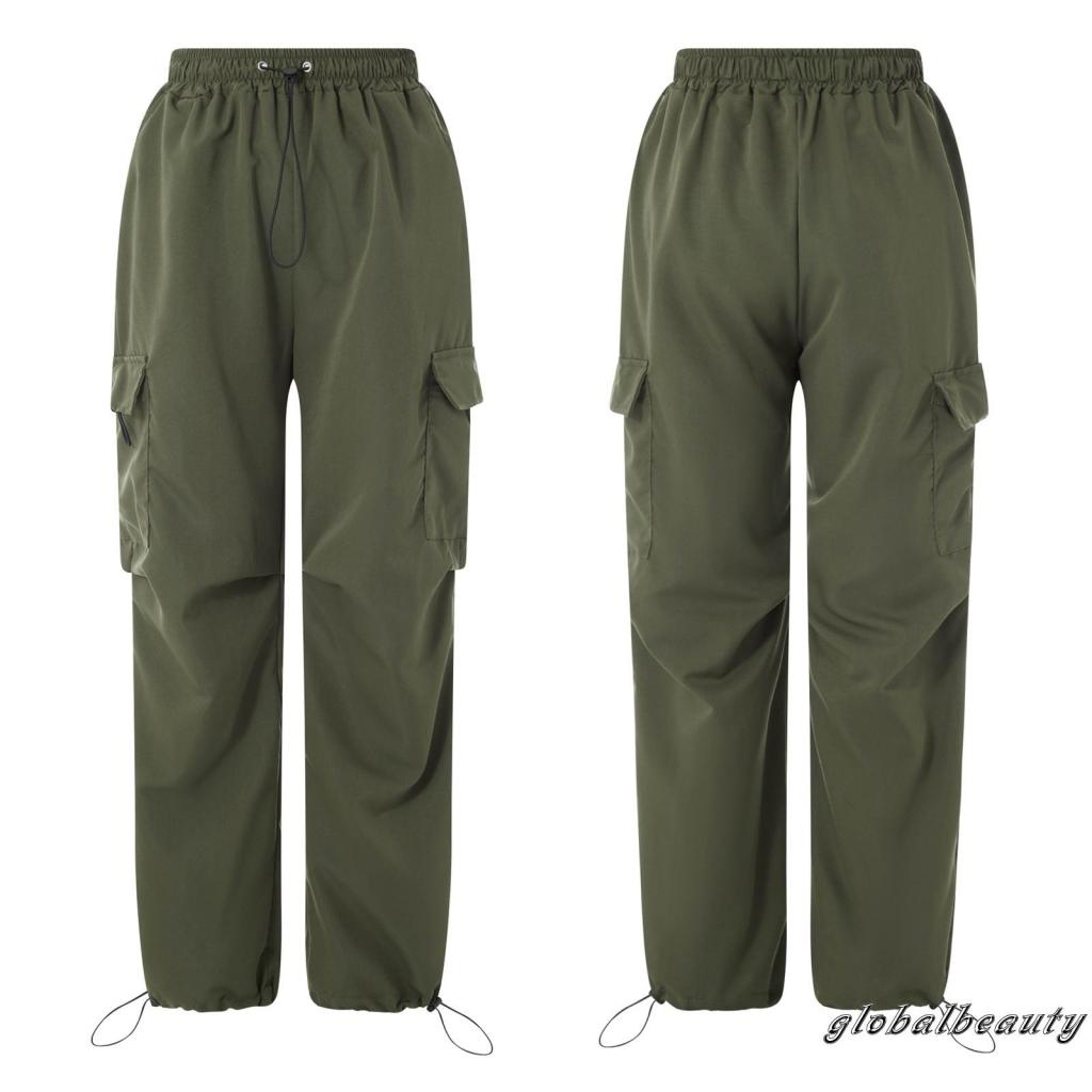 Quần Dài Dáng Rộng Màu Trơn Lưng Thun Phối Túi Thời Trang Đường Phố Cho Nữ