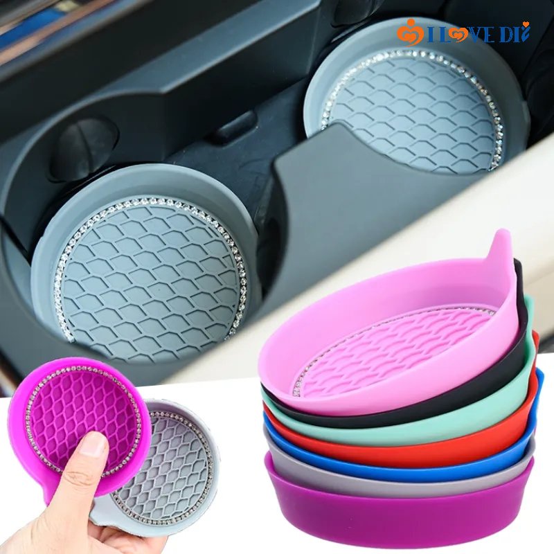 Đế Lót Ly Hình Tròn Bằng Silicone Đính Đá Lấp Lánh Chịu Nhiệt Độ Cao Chống Trượt Trang Trí Xe Hơi