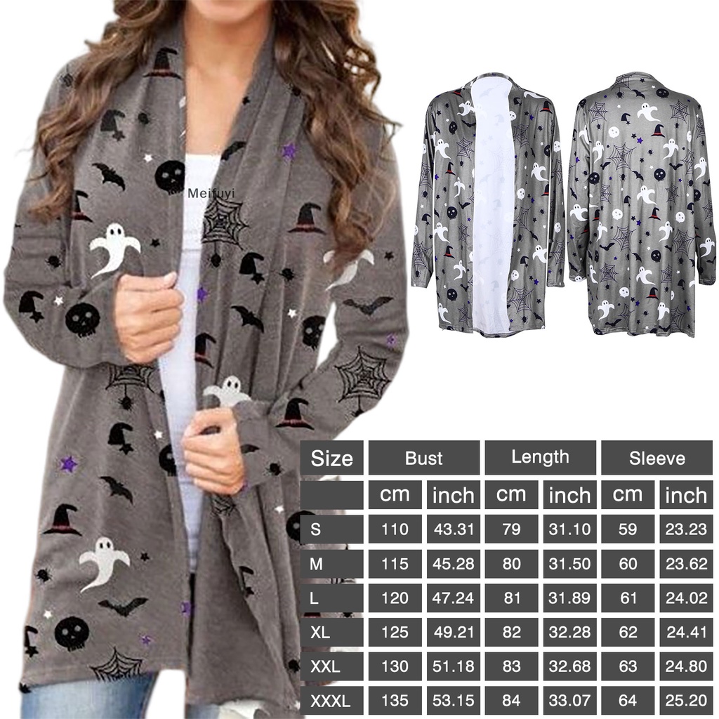 [Meifuyi] Áo Khoác Cardigan Dệt Kim Tay Dài Hình Mèo Bí Ngô Halloween Cho Nữ