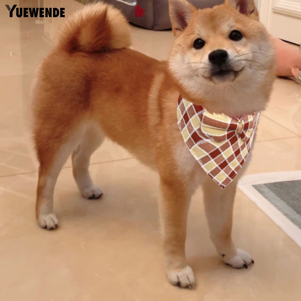 Khăn Quàng Cổ Tam Giác Họa Tiết Caro Đính Nơ Có Khóa Điều Chỉnh Được Cho Thú Cưng