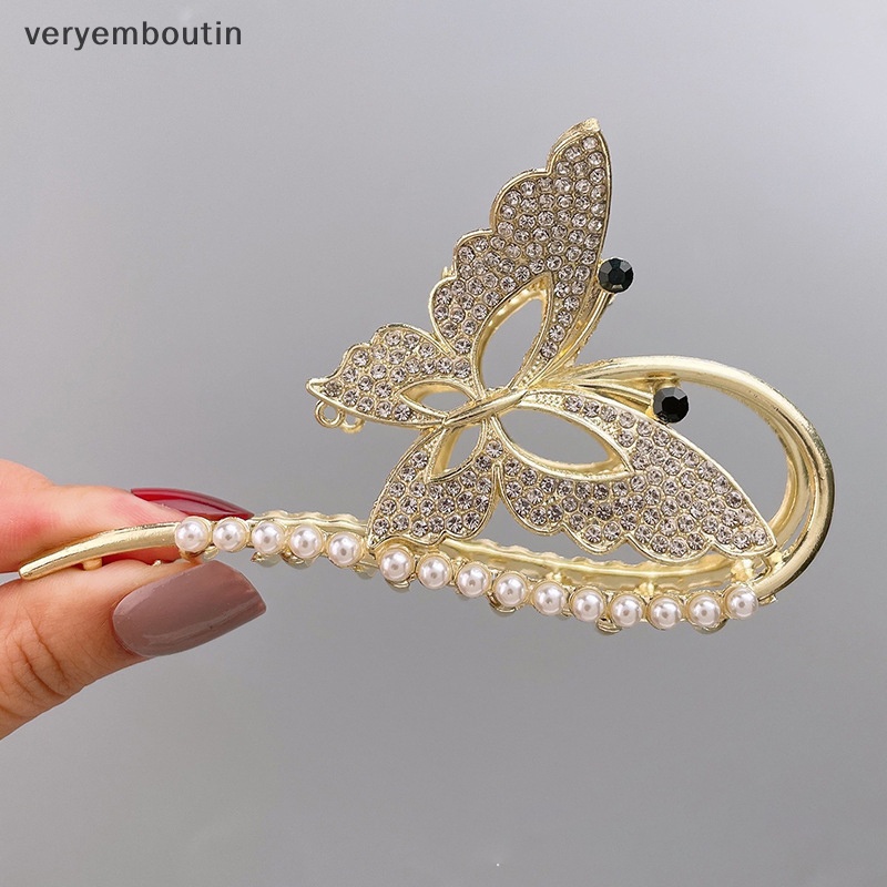 Kẹp Tóc Hình Bướm &amp; Ngọc Trai Bằng Kim Loại Cho Nữ 1 Cái