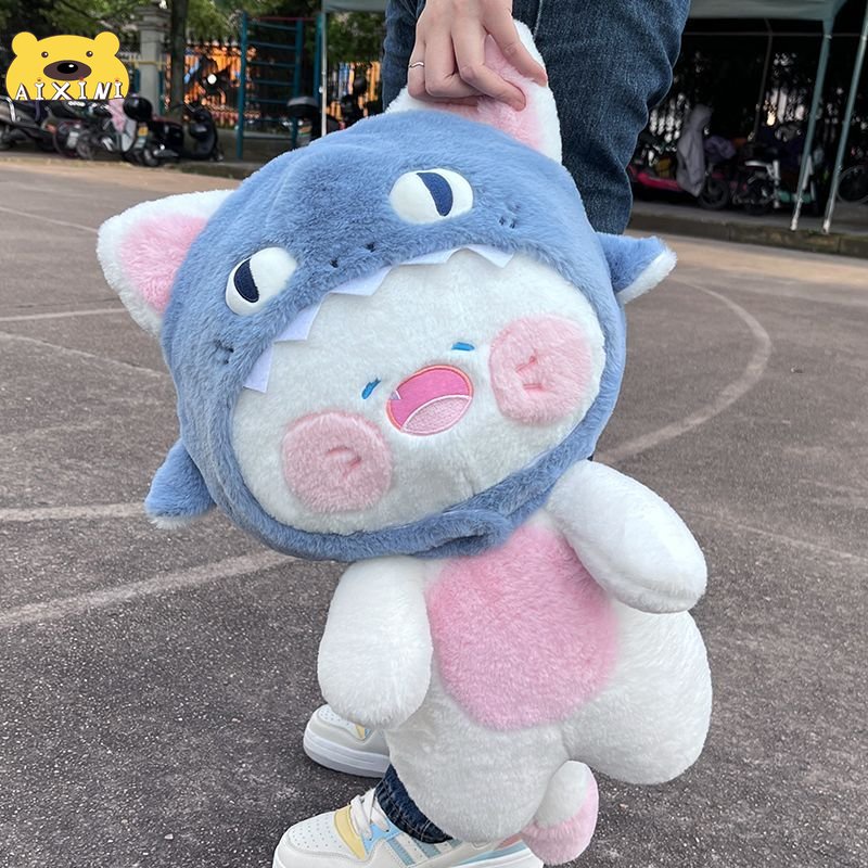 30/50cm Gấu Bông Mèo Dudu Cá mập mèo Gối mèo Dễ Thương dài búp bê mèo, đồ chơi sang trọng Quà tặng trẻ em Mũ có thể cởi