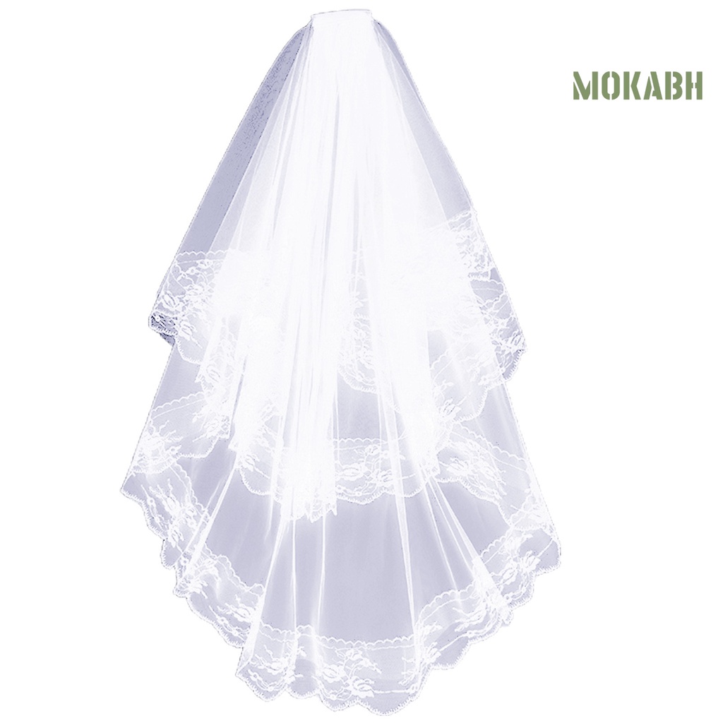 Mạng Che Mặt Hai Lớp Phối Ren Gọn Nhẹ Dễ Phối Đồ Kèm Lược Cài Tóc Cho Cô Dâu