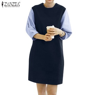 Đầm nữ ZANZEA tay lửng giả hai lớp thời trang Hàn Quốc