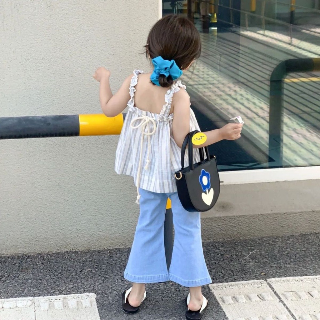 Bộ Áo Liền Quần Chấm Bi Dáng Rộng Chống Muỗi Phong Cách Hàn Quốc Thời Trang Mùa Hè Cho Bé Gái