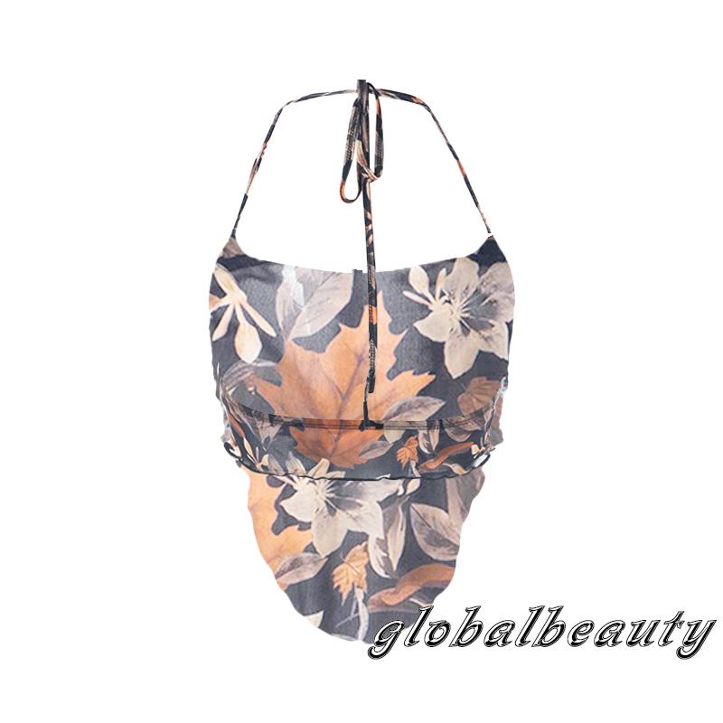 Áo Crop Top Không Tay Hở Lưng Ôm Dáng Họa Tiết Hoa Thời Trang Mùa Hè Cho Nữ