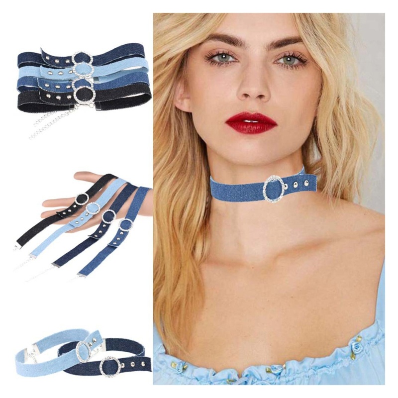 Vòng Cổ Choker Denim Màu Xanh Dương Thời Trang Cho Nữ