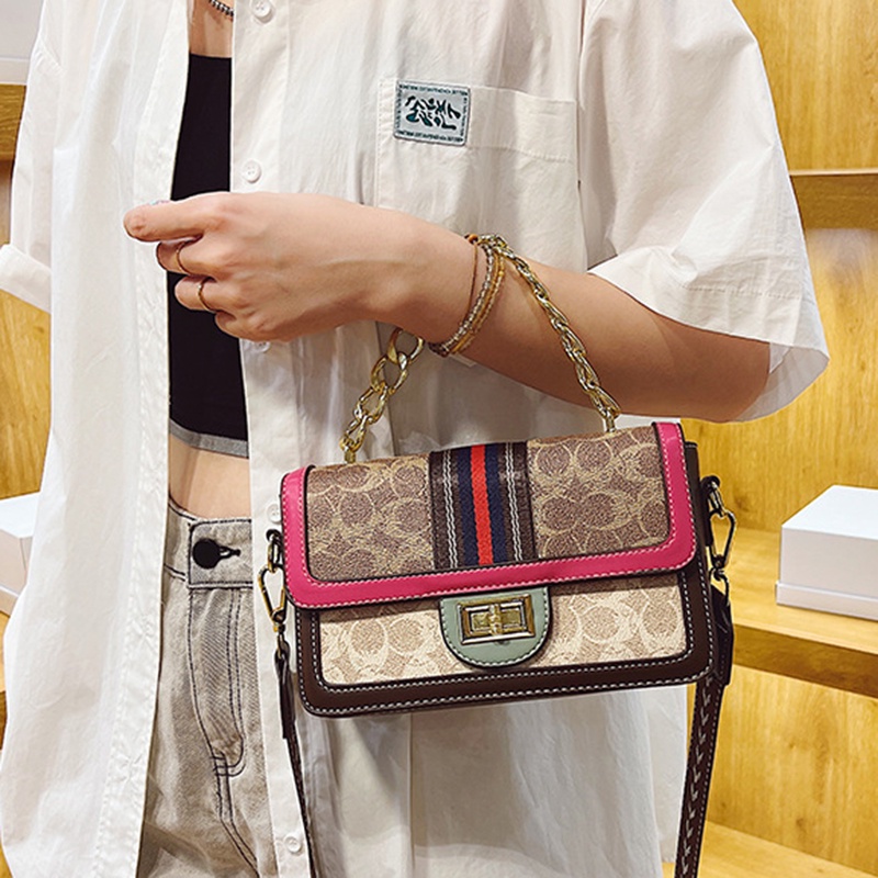 Túi Đeo Chéo Vuông Nhỏ Dây Mắt Xích In Họa Tiết Thời Trang Cổ Điển Cho Nữ