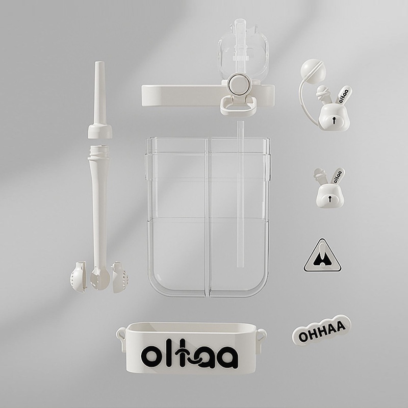 Bình Nước 800ml Hai Ngăn Bằng Nhựa PCTG Họa Tiết Hoạt Hình Dễ Thương