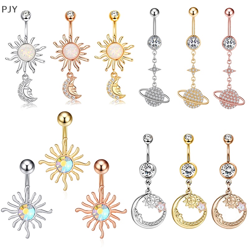 Khuyên Rốn Hình Mặt Trăng / Hành Tinh Đính Đá Zircon Thời Trang Cho Nữ PJ