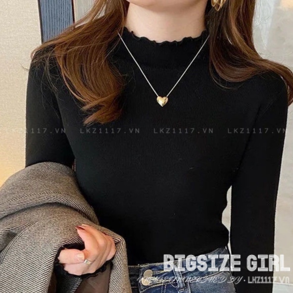 Áo thun Bigsize Áo kiểu nữ dáng ôm tay dài cổ đứng đen mùa thu Phong cách Hàn Quốc Thời Trang đẹp
