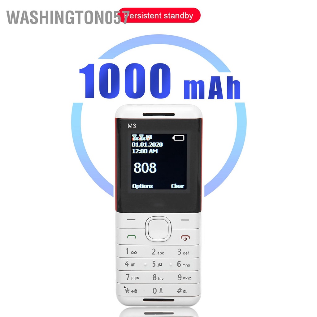Washington057 M3 2G Mở Khóa Thẻ Kép Cao Cấp Điện Thoại Trắng 1000MAh Dành Cho Người Già Trẻ Em Di Động Có Dây Buộc