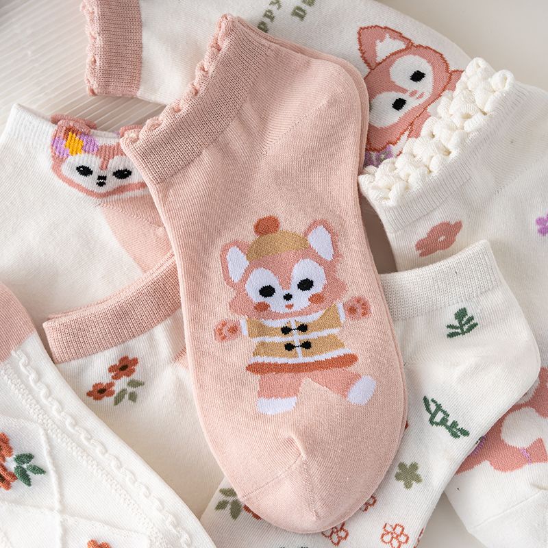 Vớ Cotton Cổ Thuyền Thoáng Khí Họa Tiết Hoạt Hình Phong Cách Hàn Quốc Xinh Xắn Cho Bé Gái