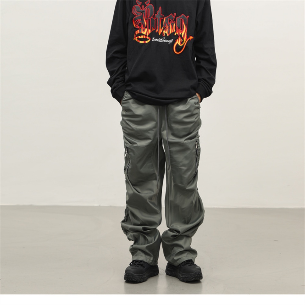 Áo Khoác Nylon Dây Rút Xếp Ly Phong Cách Đường Phố Mỹ Btsg