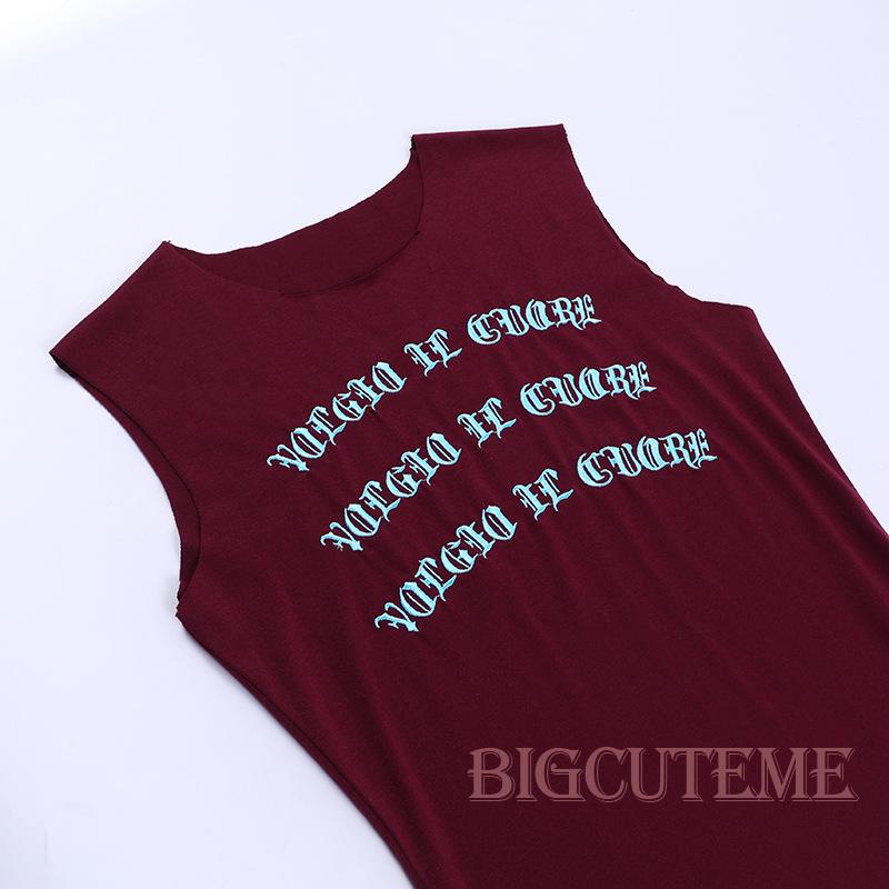 [] Áo Tank Top Không Tay Cổ Thuyền In Chữ Phong Cách Retro Cho Nữ