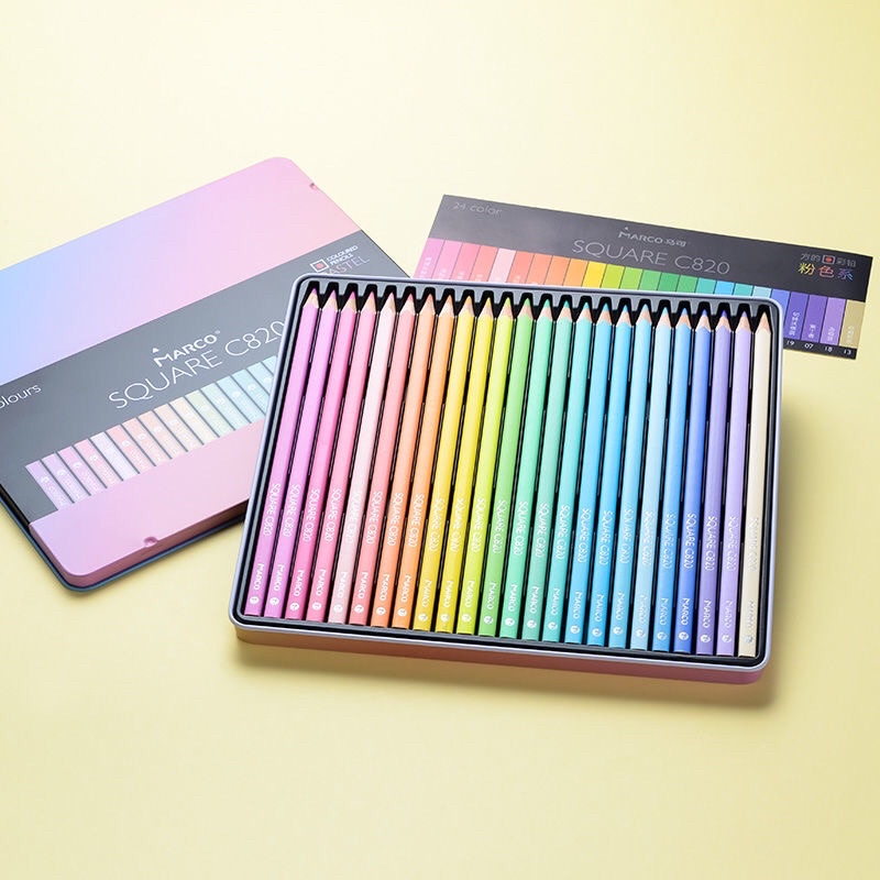 Bộ 12/24 màu chì hộp thiếc tông pastel marco