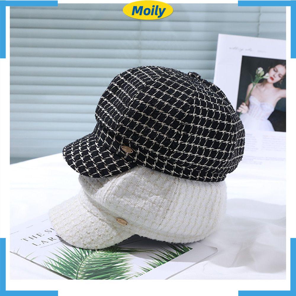 Mũ Beret Họa Tiết Sọc Caro Phong Cách Retro Thời Trang Thu Đông