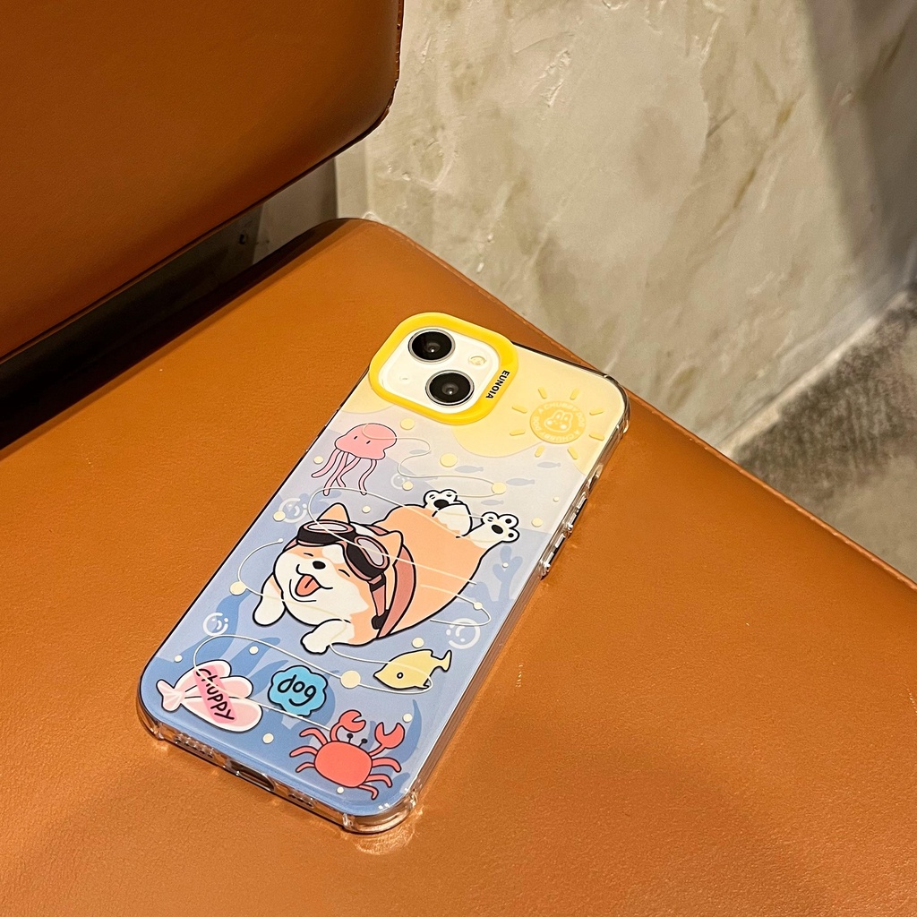 Ốp Điện Thoại TPU Mềm Trong Suốt Hai Mặt Chống Sốc In Hình Cún Bơi Lội Cho iPhone 14 13 12 11 Pro Max