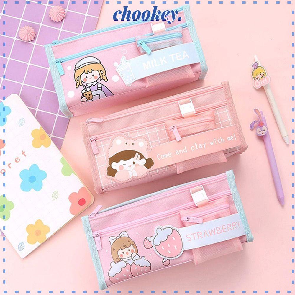 CHOOKEY Túi Đựng Bút Cỡ Lớn Chống Thấm Nước In Hoạt Hình Dễ Thương